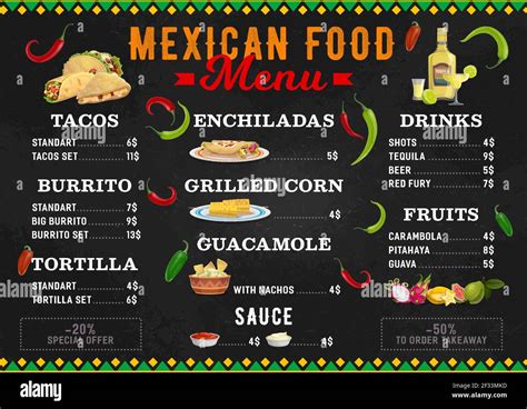 Mexican food menu template with traditional dishes