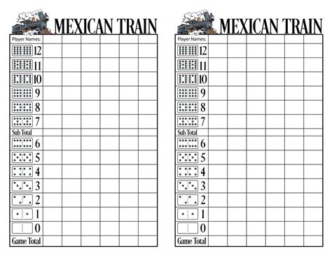 Mexican Train Score Sheet