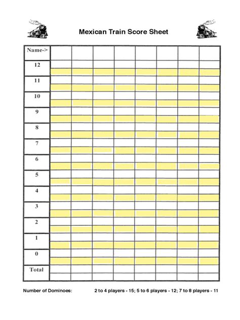 Mexican Train Score Sheet Blank