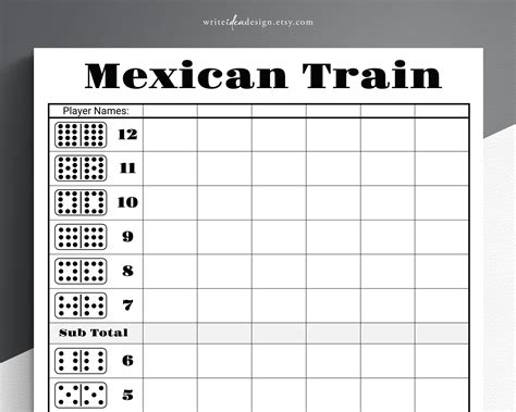 Mexican Train Score Sheet Example