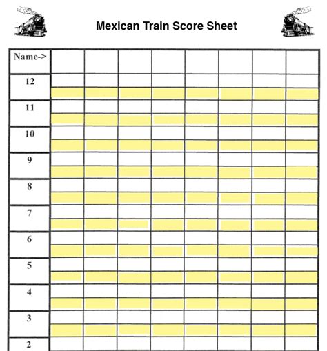 Mexican Train Score Sheet Printable