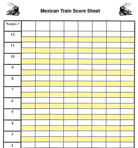 Mexican Train Score Sheet Sample