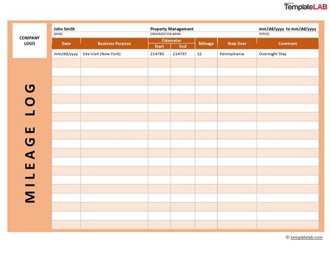 Mileage Tracking Template