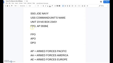 Military Base Address