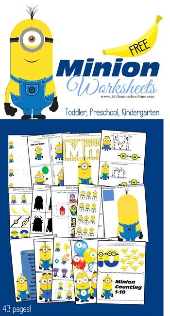 Educational worksheets with Minions