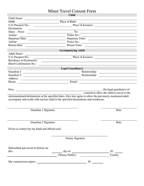 Minor Travel Consent Form for International Travel