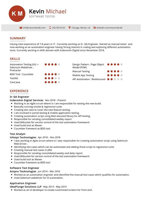 Mobile Software Tester Resume Sample