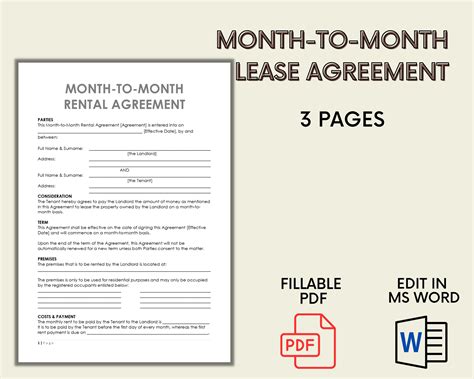 Month-to-Month Rental Agreement Template Word