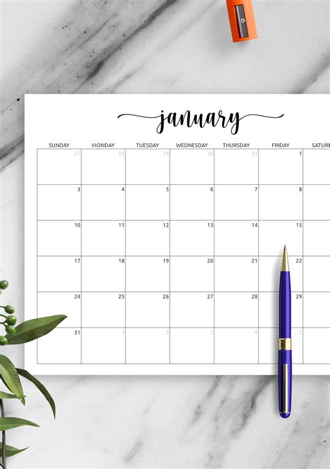 Monthly Printable Calendar Template