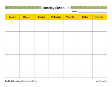 Monthly Schedule Template