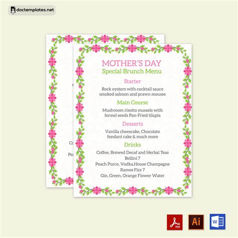 Mother's Day menu templates