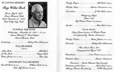 Mount Pleasant Obituary Templates