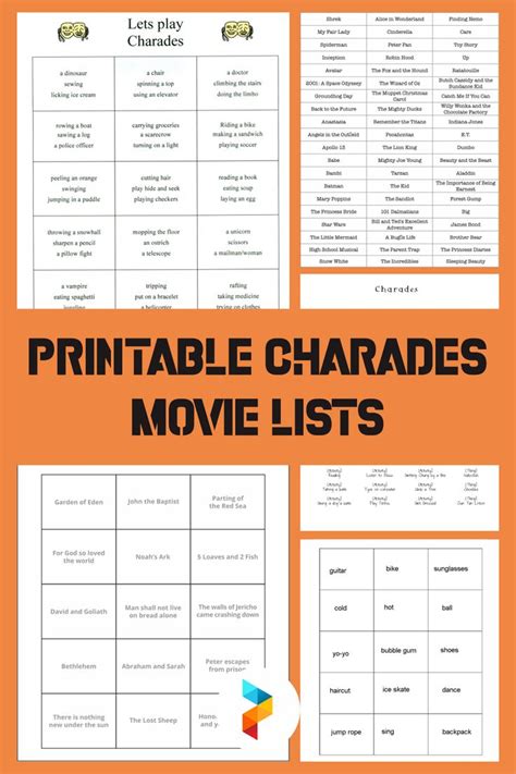 Movie charades card ideas