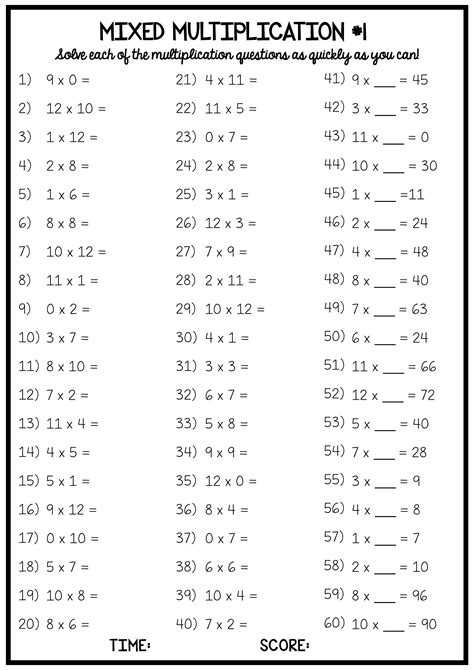 Multiplication practice questions