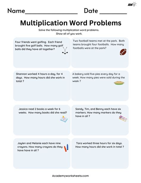 Multiplication word problems worksheets