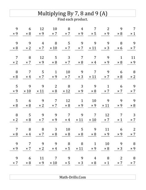 Multiplication Worksheets for 8th Grade