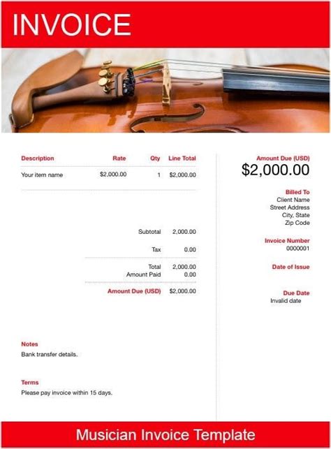 Music Invoice Template Example