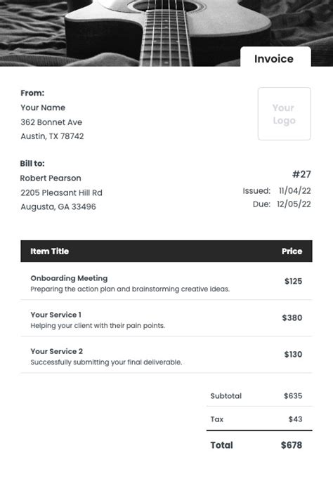 Music Invoice Template Layout