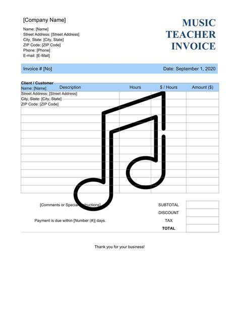 Music Invoice Template Variety