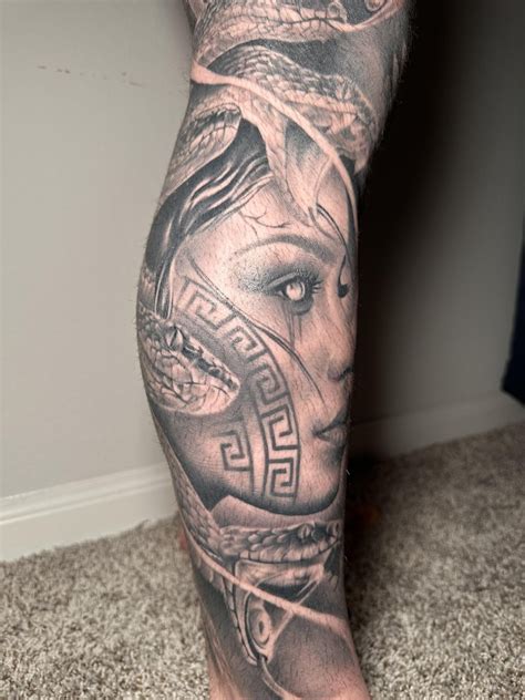 Mythological creatures leg sleeve tattoo