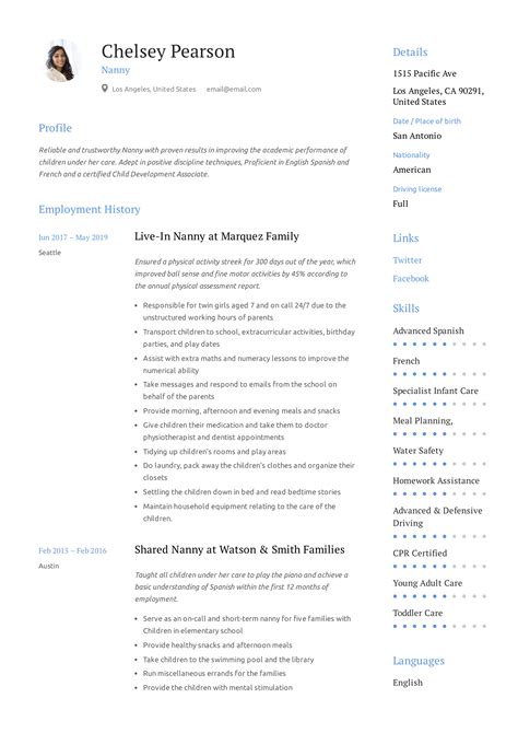 Nanny Resume Template 3