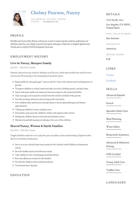 nanny resume templates