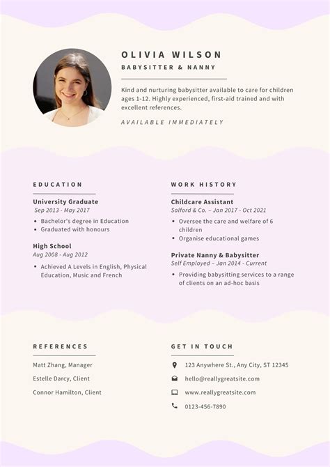 Nanny Resume Templates Canva