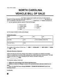 NC Vehicle Bill of Sale and Registration