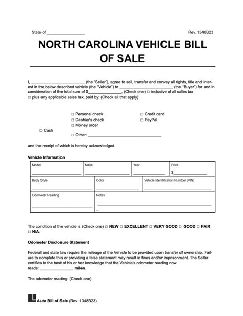 NC Vehicle Bill of Sale Introduction