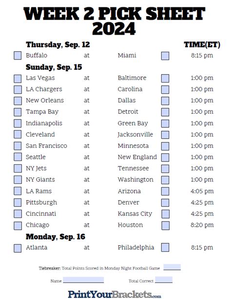 NFL Pick Em Sheets