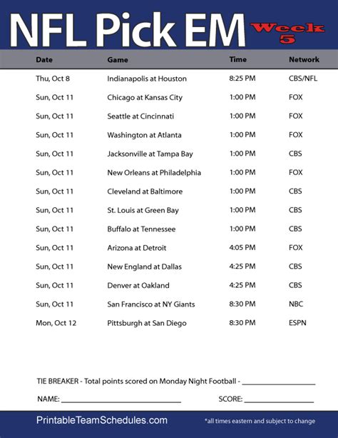 NFL Pick Em Week 5 Image 1