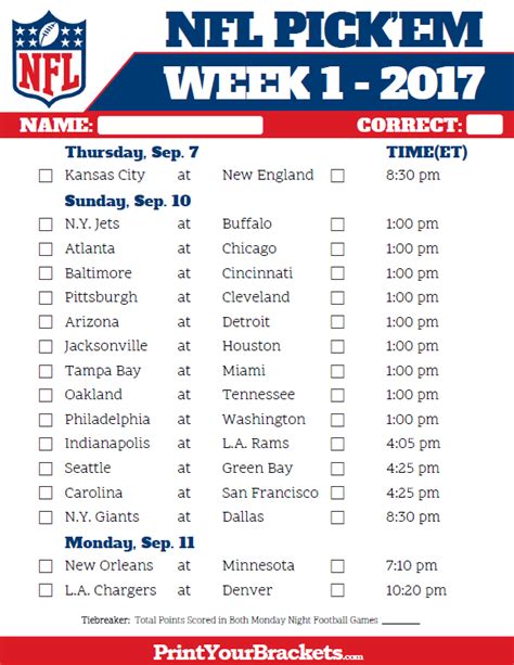 NFL Pick Em Week 5 Schedule