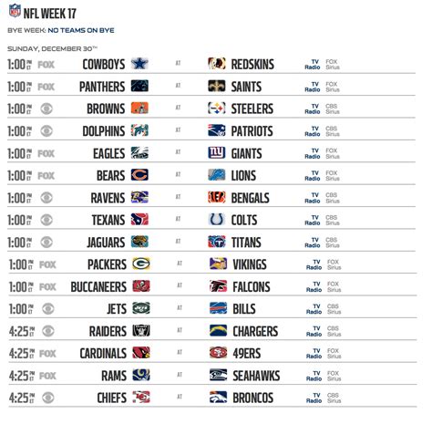 NFL Schedule Templates