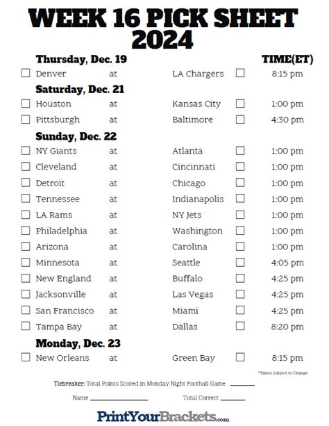 NFL Week 16 Schedule Overview