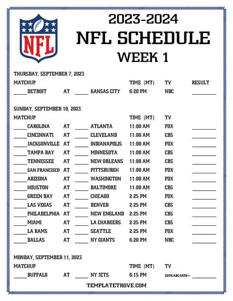 NFL Week Schedule Examples