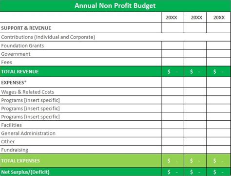 Non Profit Budget Template Example