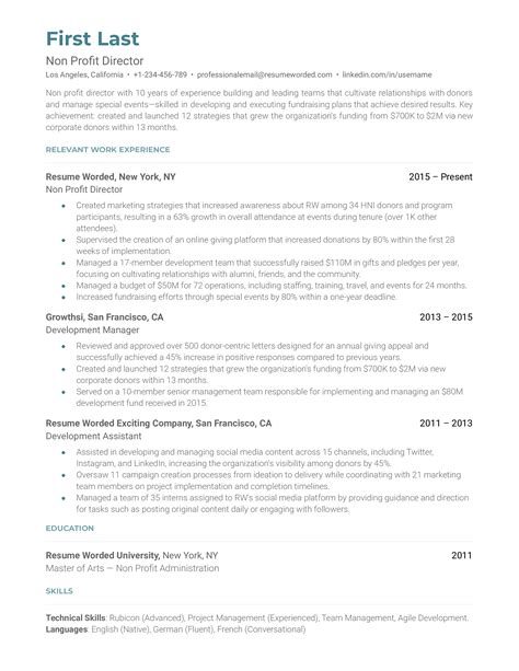 Non-Profit Director Resume Template