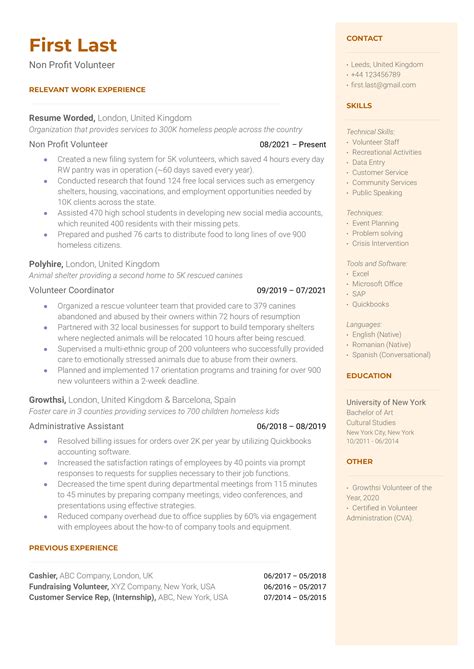 Non-Profit Resume Template