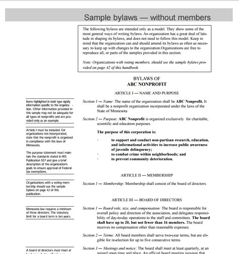 Nonprofit Bylaws Templates Implementation