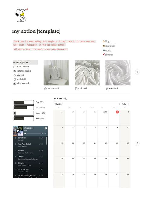 Notion template for students