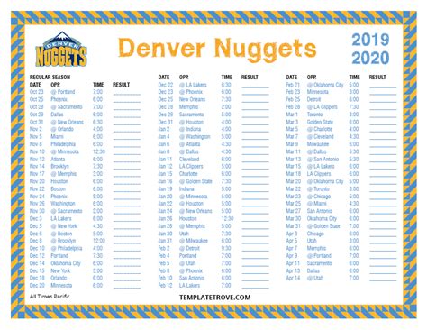 Nuggets Schedule Example