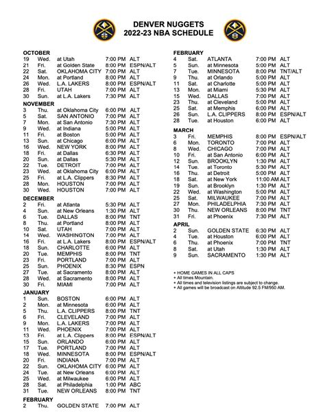 Nuggets Schedule Example 4