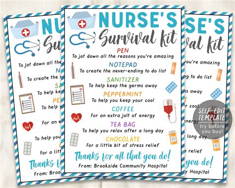 nurse survival kit printables