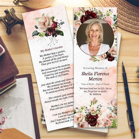 Memorial bookmark with obituary information