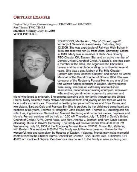 Obituary Example Template