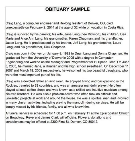 Obituary Listing Example 1