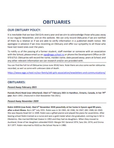 Meridian Star Obituary Policy