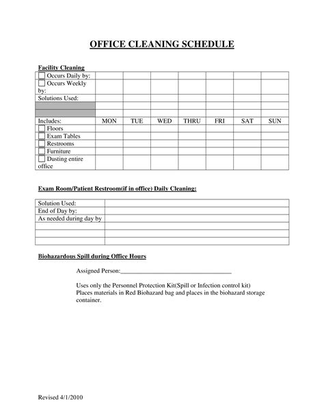 Office cleaning schedule template