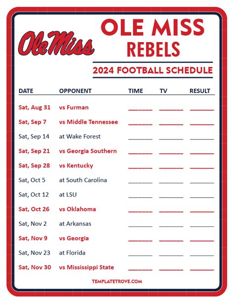 Ole Miss Football Schedule Printable