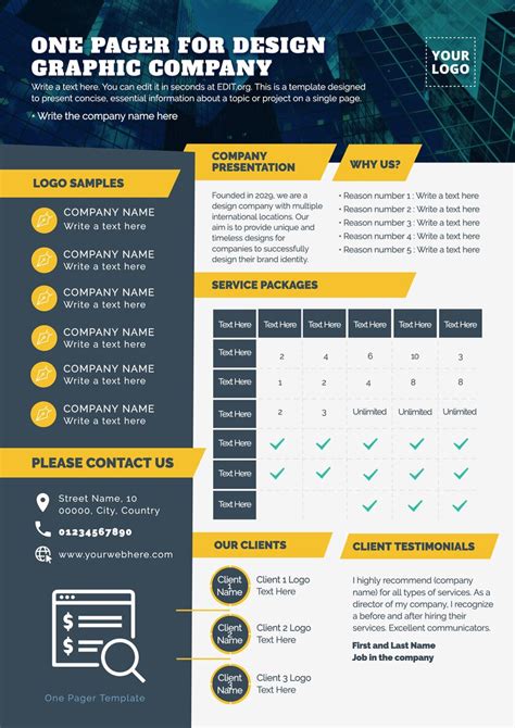 One pager template designs